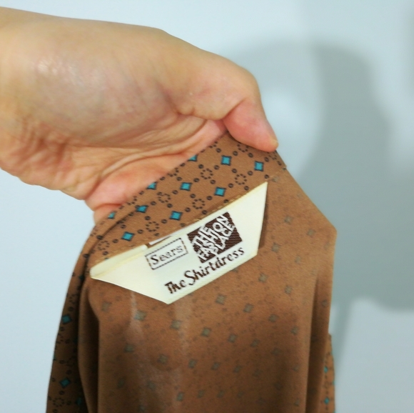 VINTAGE High Neck Tie Up Button Midi Long Dress - Picture 15 of 16